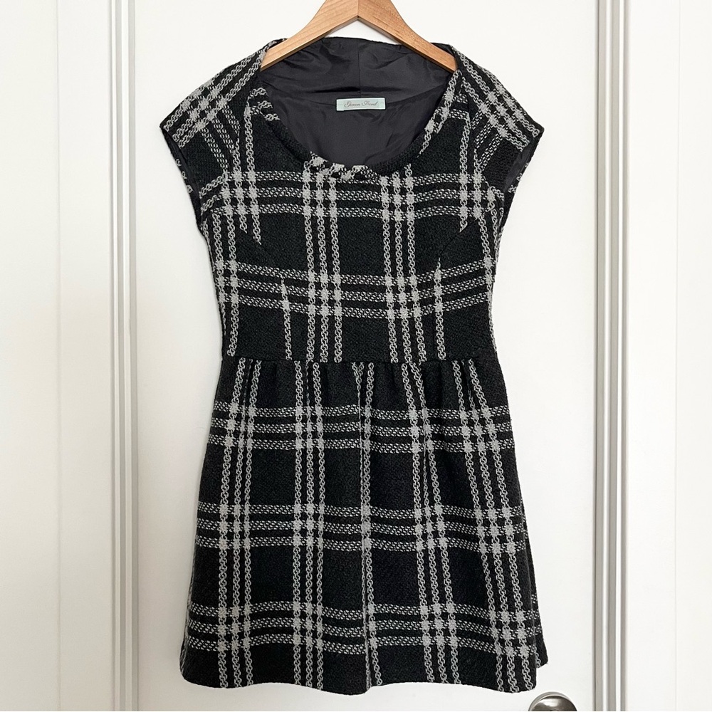 Geren Ford Tweed Plaid Mini Dress Size S Gray Fit Flare Elegant Old Money Preppy